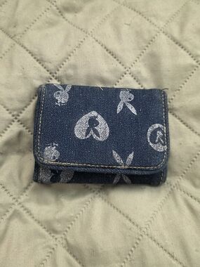 PLAYBOY Navy Blue Denim Trifold Wallet with Logo Motif